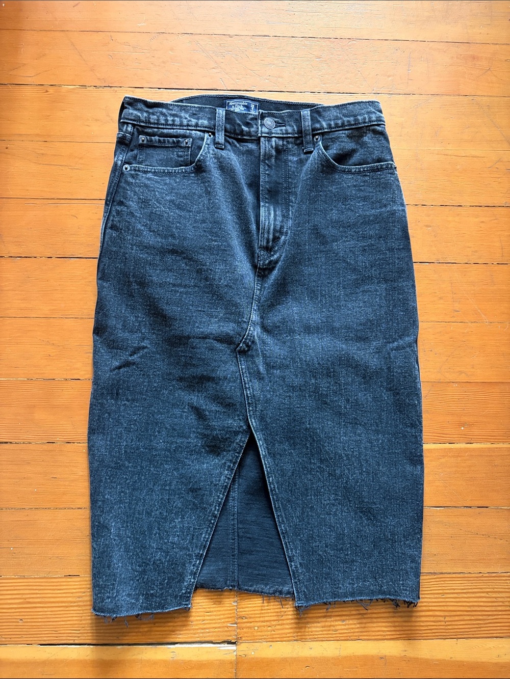 Abercrombie & Fitch Black/Dark Gray Denim Midi Skirt